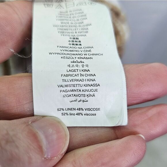 MICHAEL Michael Kors Tan Striped Tie Hem Linen Blend Top Size XL - Picture 5 of 9